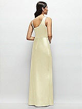 Rear View Thumbnail - Butter Yellow One-Shoulder Draped Cowl A-Line Satin Maxi Dress
