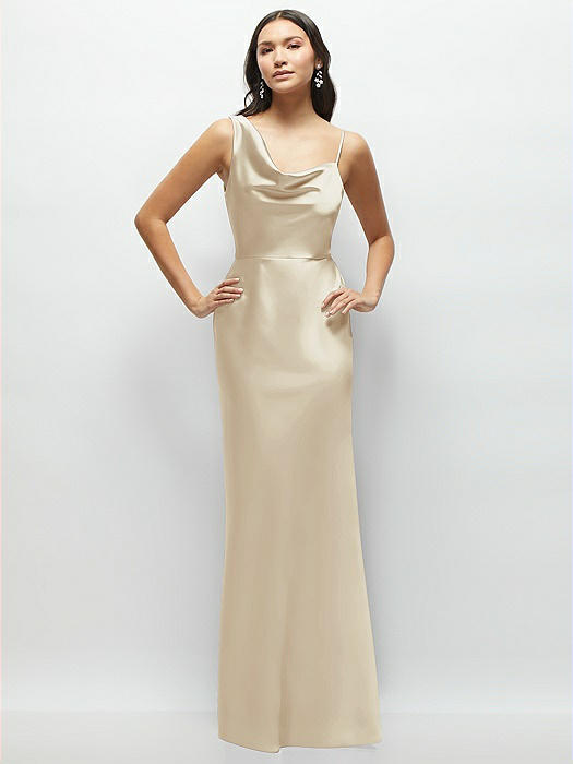 One-Shoulder Draped Cowl A-Line Satin Maxi Dress
