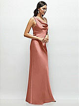 Side View Thumbnail - Desert Rose One-Shoulder Draped Cowl A-Line Satin Maxi Dress