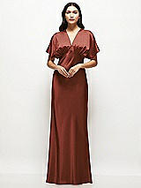Alt View 1 Thumbnail - Auburn Moon Plunge Neck Kimono Sleeve Satin Bias Maxi Dress