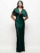 Front View Thumbnail - Evergreen Plunge Neck Kimono Sleeve Satin Bias Maxi Dress