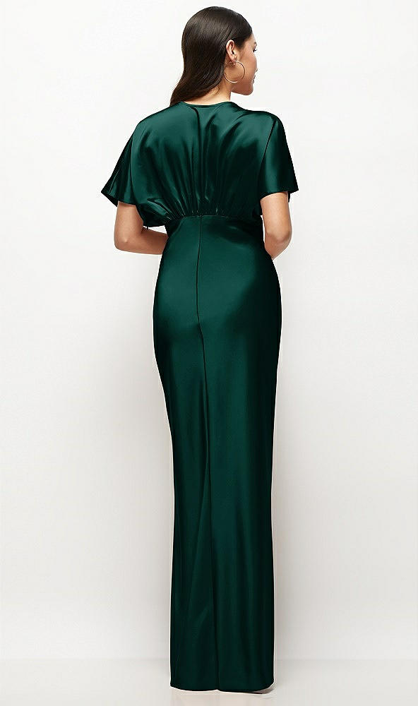 Back View - Evergreen Plunge Neck Kimono Sleeve Satin Bias Maxi Dress