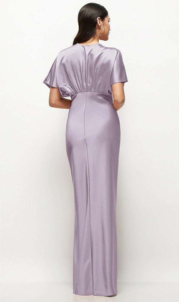Back View - Lilac Haze Plunge Neck Kimono Sleeve Satin Bias Maxi Dress
