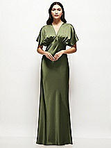 Alt View 1 Thumbnail - Olive Green Plunge Neck Kimono Sleeve Satin Bias Maxi Dress