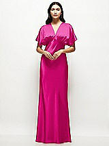 Alt View 1 Thumbnail - Think Pink Plunge Neck Kimono Sleeve Satin Bias Maxi Dress