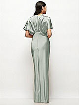 Rear View Thumbnail - Willow Green Plunge Neck Kimono Sleeve Satin Bias Maxi Dress