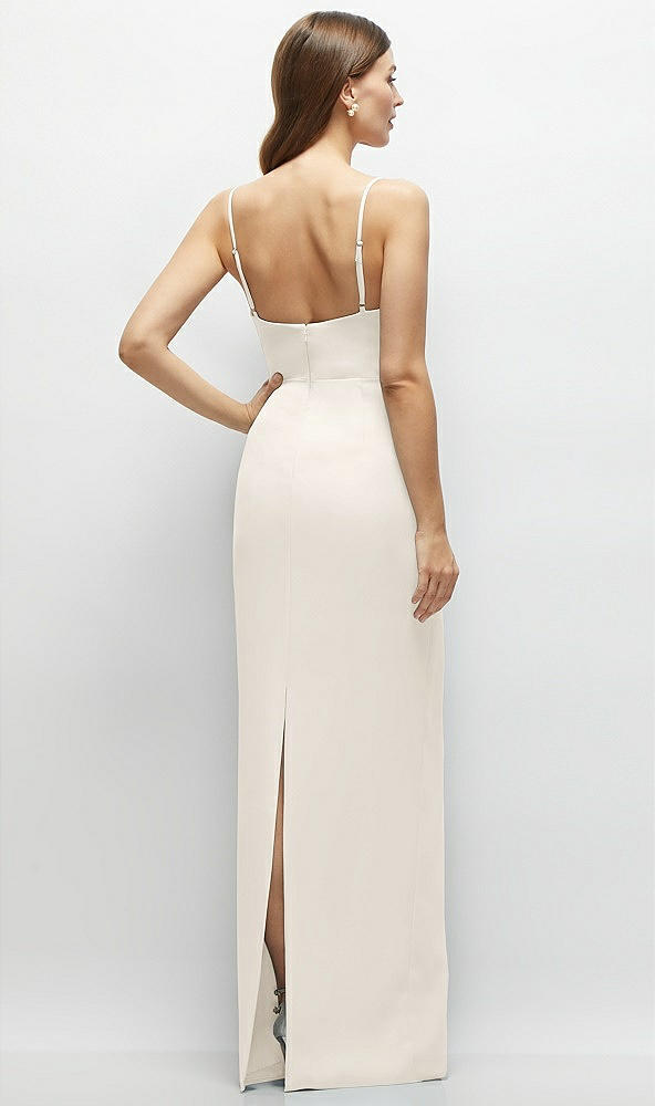 Back View - Ivory Corset-Style Crepe Column Maxi Dress with Adjustable Straps