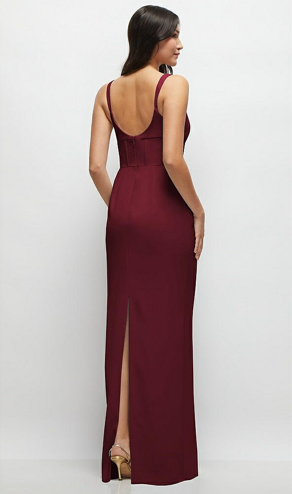 Back View - Cabernet Corset Midriff Crepe Column Maxi Dress