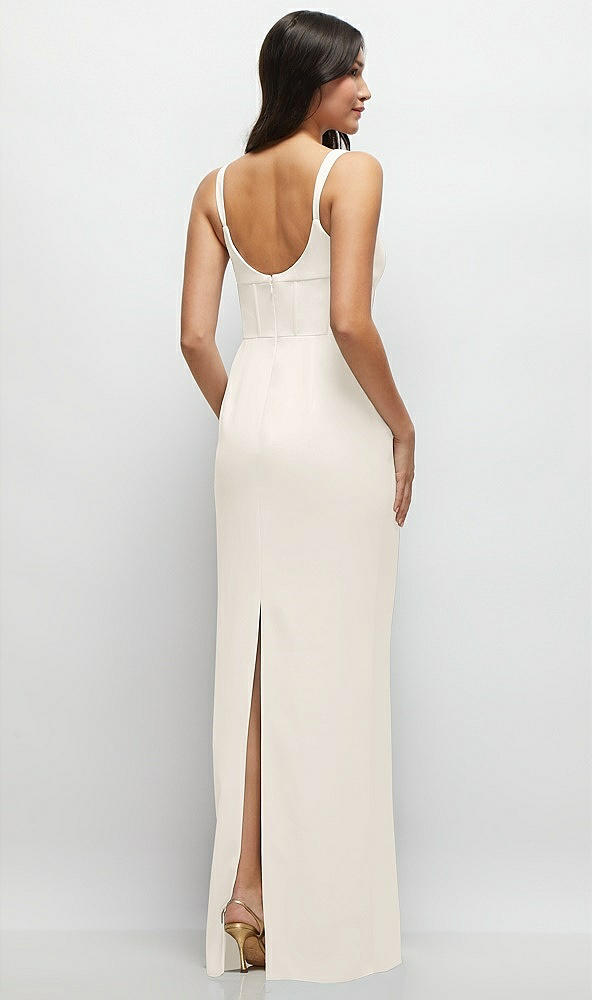 Back View - Ivory Corset Midriff Crepe Column Maxi Dress