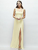 Front View Thumbnail - Butter Yellow Square Neck Chiffon Maxi Dress with Circle Skirt