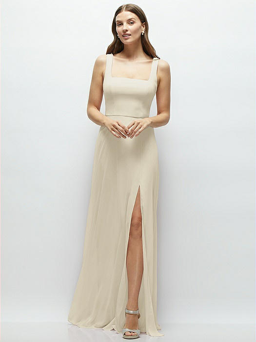 Square Neck Chiffon Maxi Dress with Circle Skirt
