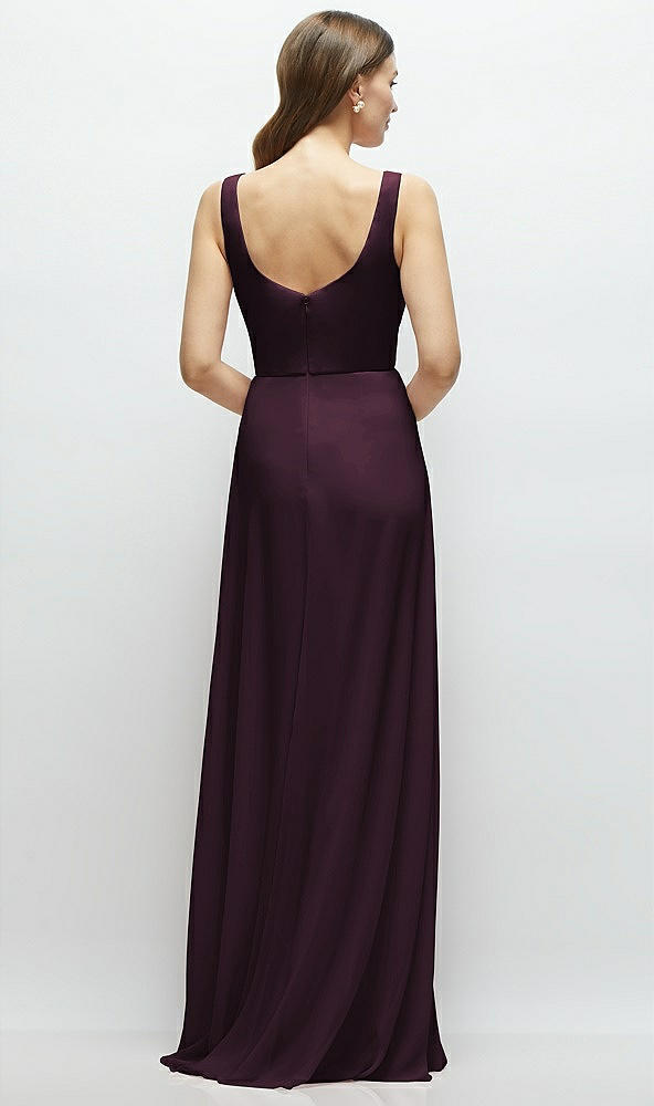 Back View - Deep Plum Square Neck Chiffon Maxi Dress with Circle Skirt