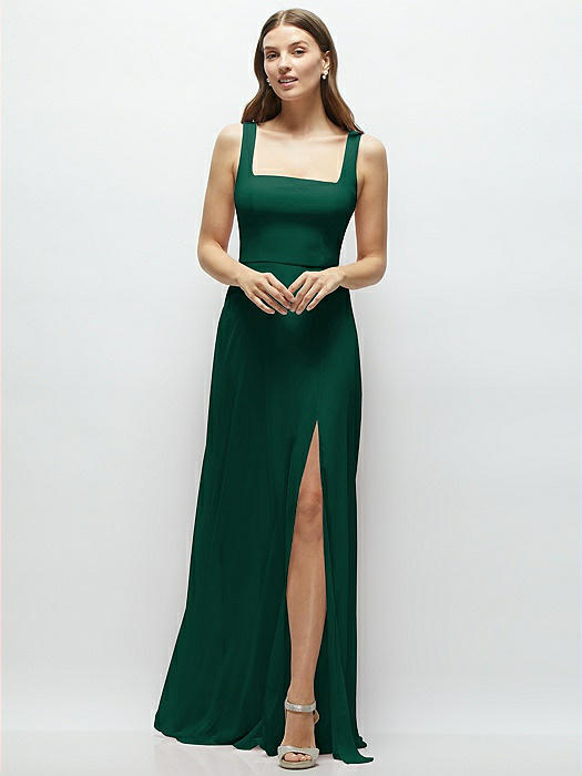 Square Neck Chiffon Maxi Dress with Circle Skirt