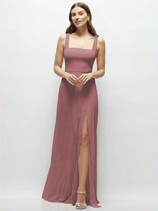 Square Neck Chiffon Maxi Dress with Circle Skirt
