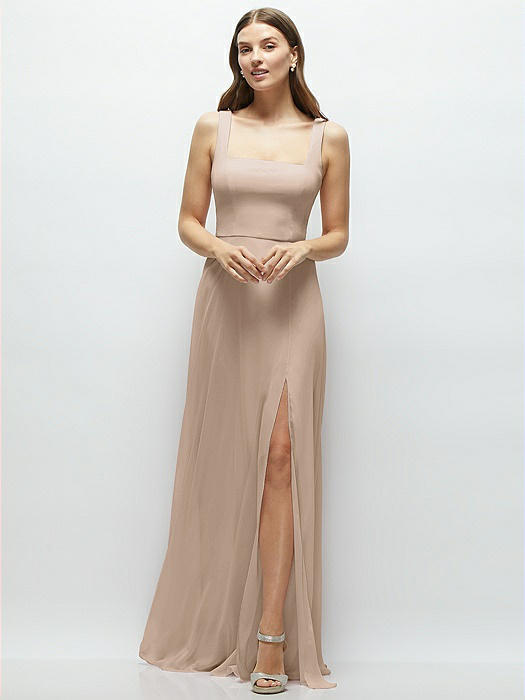 Square Neck Chiffon Maxi Dress with Circle Skirt