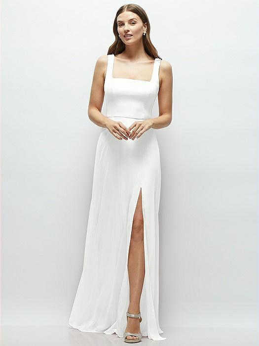 Square Neck Chiffon Maxi Dress with Circle Skirt