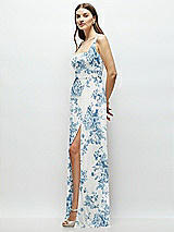 Side View Thumbnail - Cottage Rose Dusk Blue Square Neck Chiffon Maxi Dress with Circle Skirt