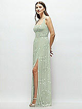 Side View Thumbnail - Vintage Primrose Sage Square Neck Chiffon Maxi Dress with Circle Skirt
