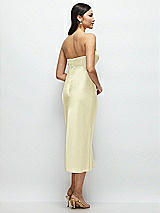 Rear View Thumbnail - Butter Yellow Strapless Bow-Bandeau Cutout Satin Midi Slip Dress
