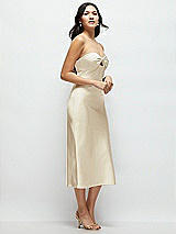 Side View Thumbnail - Champagne Strapless Bow-Bandeau Cutout Satin Midi Slip Dress