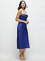 Side View Thumbnail - Cobalt Blue Strapless Bow-Bandeau Cutout Satin Midi Slip Dress