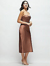 Side View Thumbnail - Cognac Strapless Bow-Bandeau Cutout Satin Midi Slip Dress