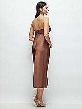 Rear View Thumbnail - Cognac Strapless Bow-Bandeau Cutout Satin Midi Slip Dress