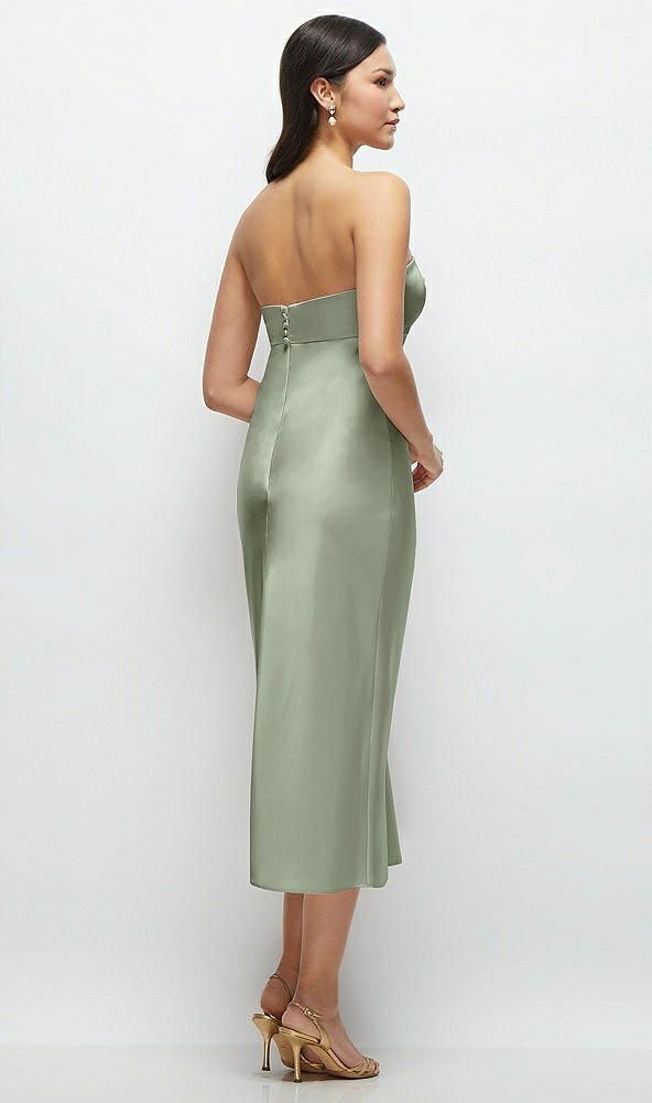 Back View - Sage Strapless Bow-Bandeau Cutout Satin Midi Slip Dress
