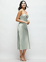 Side View Thumbnail - Willow Green Strapless Bow-Bandeau Cutout Satin Midi Slip Dress