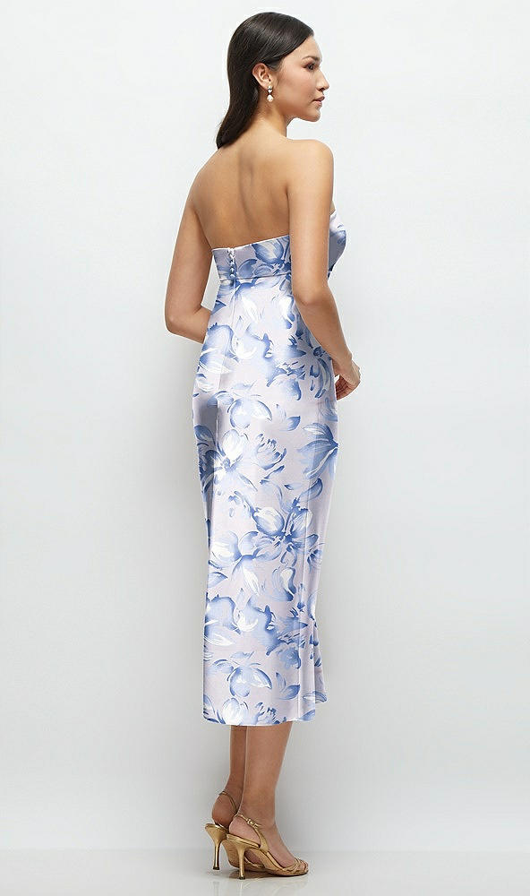 Back View - Magnolia Sky Strapless Bow-Bandeau Cutout Floral Satin Midi Slip Dress