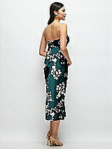Rear View Thumbnail - Vintage Primrose Evergreen Strapless Bow-Bandeau Cutout Floral Satin Midi Slip Dress