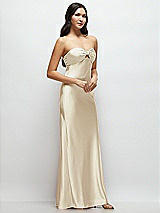 Side View Thumbnail - Champagne Strapless Bow-Bandeau Cutout Satin Maxi Slip Dress
