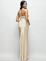 Rear View Thumbnail - Champagne Strapless Bow-Bandeau Cutout Satin Maxi Slip Dress