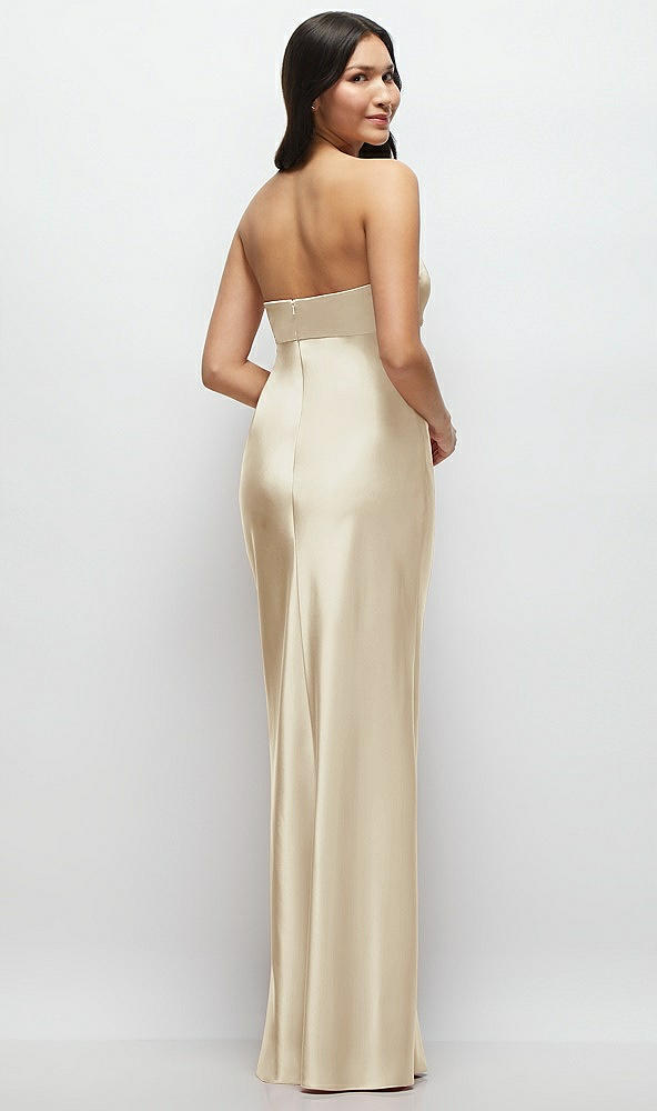 Back View - Champagne Strapless Bow-Bandeau Cutout Satin Maxi Slip Dress