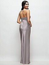 Rear View Thumbnail - Cashmere Gray Strapless Bow-Bandeau Cutout Satin Maxi Slip Dress
