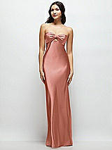 Front View Thumbnail - Desert Rose Strapless Bow-Bandeau Cutout Satin Maxi Slip Dress