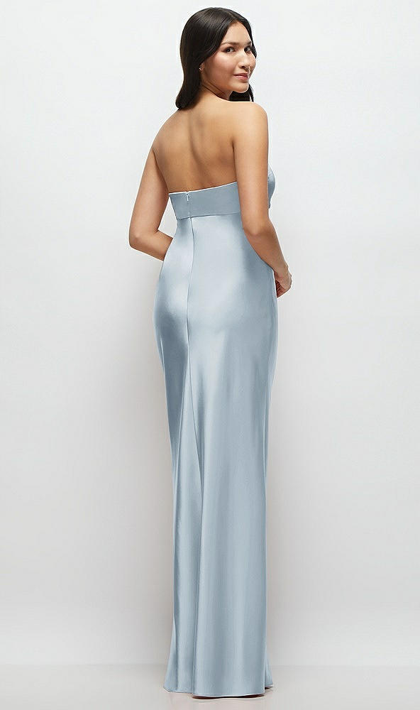 Back View - Mist Strapless Bow-Bandeau Cutout Satin Maxi Slip Dress