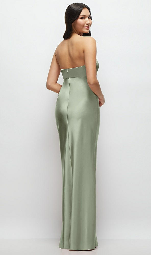 Back View - Sage Strapless Bow-Bandeau Cutout Satin Maxi Slip Dress