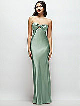 Front View Thumbnail - Seagrass Strapless Bow-Bandeau Cutout Satin Maxi Slip Dress