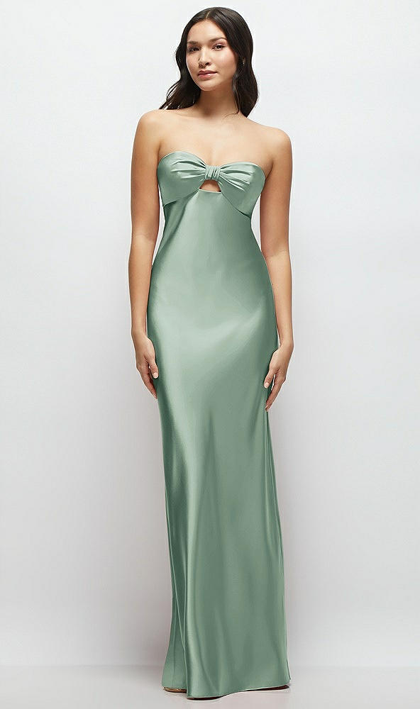 Front View - Seagrass Strapless Bow-Bandeau Cutout Satin Maxi Slip Dress