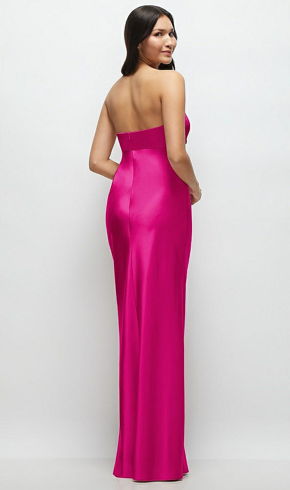 Back View - Think Pink Strapless Bow-Bandeau Cutout Satin Maxi Slip Dress