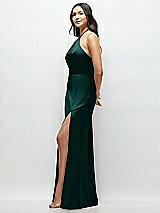 Side View Thumbnail - Evergreen High Halter Tie-Strap Open-Back Satin Maxi Dress