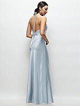 Rear View Thumbnail - Mist High Halter Tie-Strap Open-Back Satin Maxi Dress