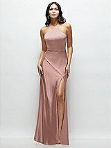 Front View Thumbnail - Neu Nude High Halter Tie-Strap Open-Back Satin Maxi Dress
