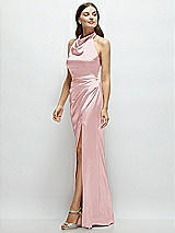 Side View Thumbnail - Ballet Pink Cowl Halter Open-Back Satin Maxi Dress