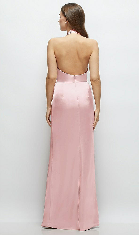 Back View - Ballet Pink Cowl Halter Open-Back Satin Maxi Dress