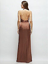 Rear View Thumbnail - Cognac Cowl Halter Open-Back Satin Maxi Dress