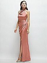 Side View Thumbnail - Desert Rose Cowl Halter Open-Back Satin Maxi Dress