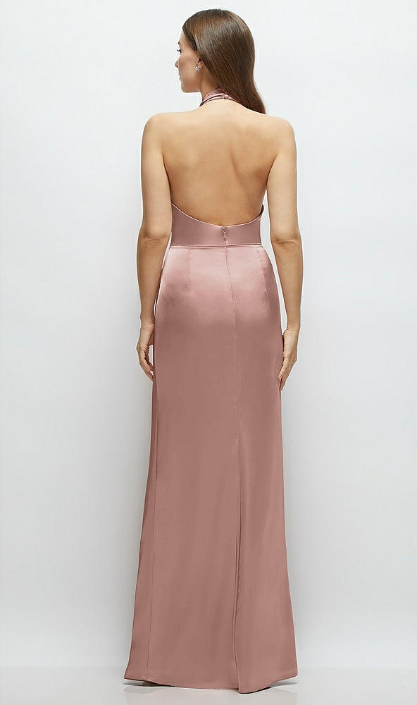 Back View - Neu Nude Cowl Halter Open-Back Satin Maxi Dress