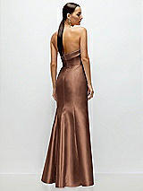 Rear View Thumbnail - Cognac Strapless Cuff Neckline Satin Trumpet Gown